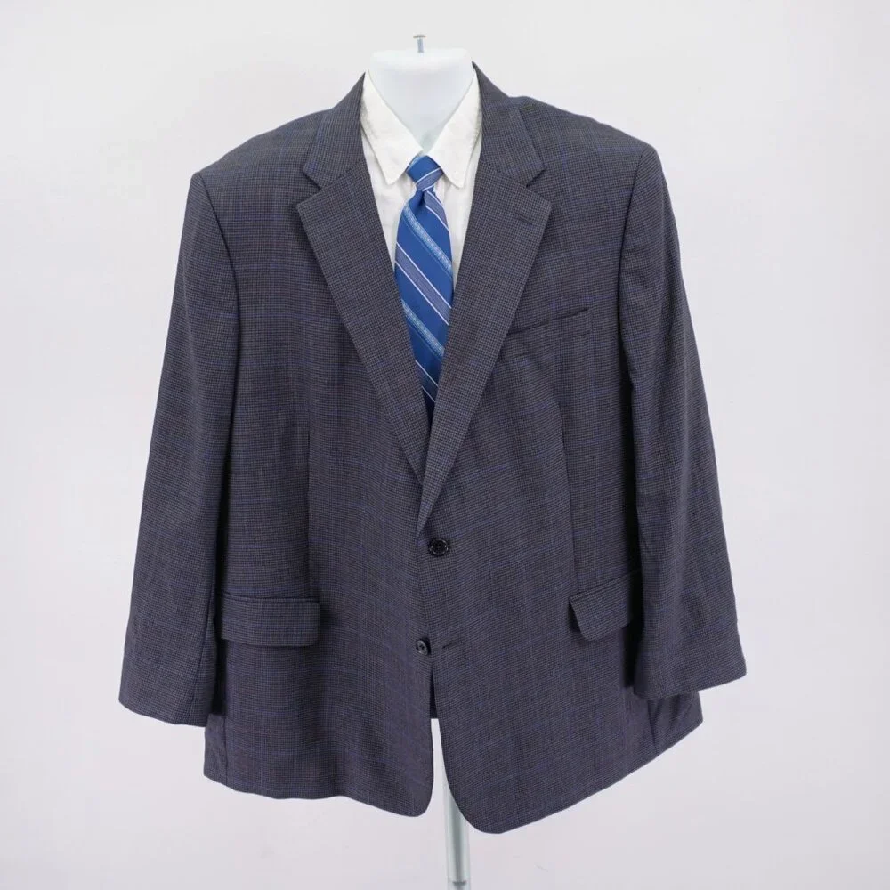 Jos‎ A Bank Regal Fit Wool Gray Black Houndstooth W/ Purple Blue Windowpane 50L